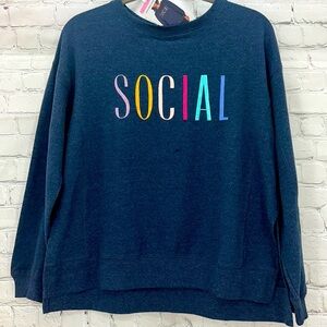 Wild Fox SOCIAL‎ women’s Navy & Rainbow letters Statement Sweatshirt small